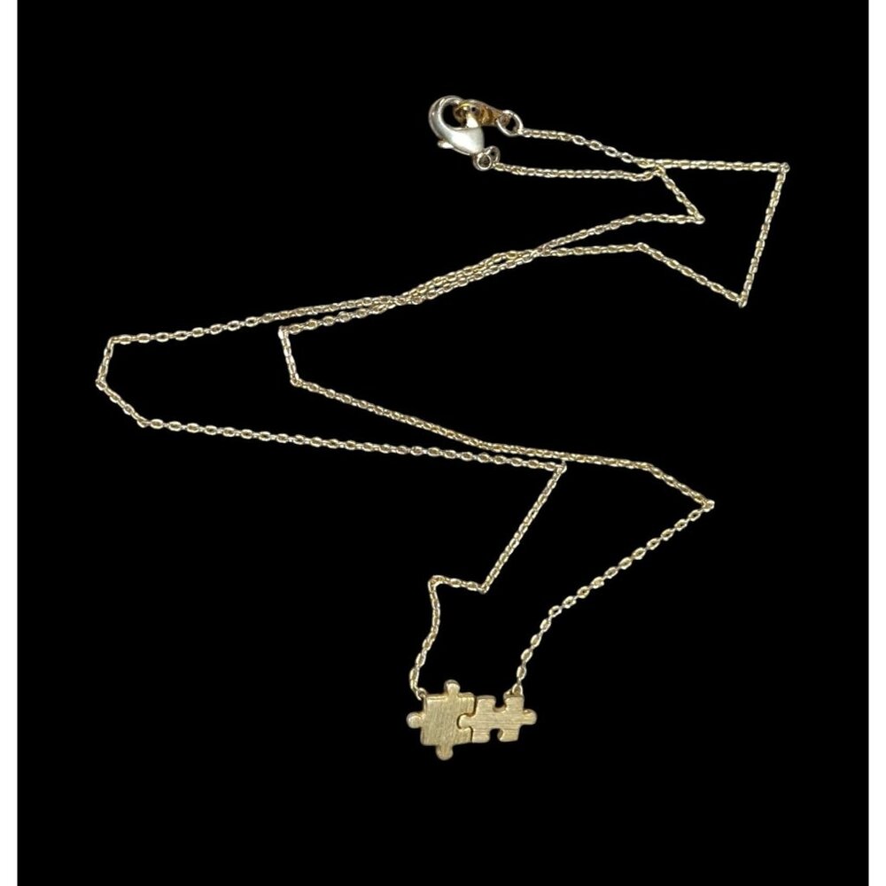 Minimalist Dainty Puzzle Piece Pendant Necklace Gold Tone With Two Interlocked P